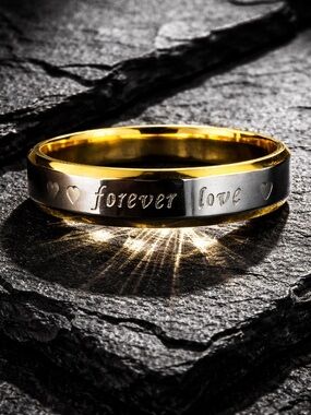 “Forever Love” Wedding Band Size 13 Stainless Steel 18K Plated